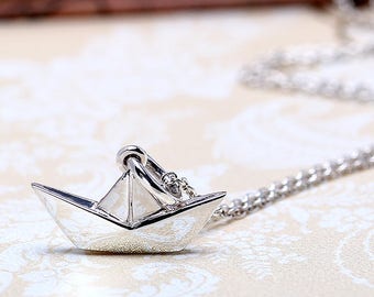 Paper Folding Ocean Love Sea Sailing Boat Necklaces Pendant Retro Moon Stars Jewelry