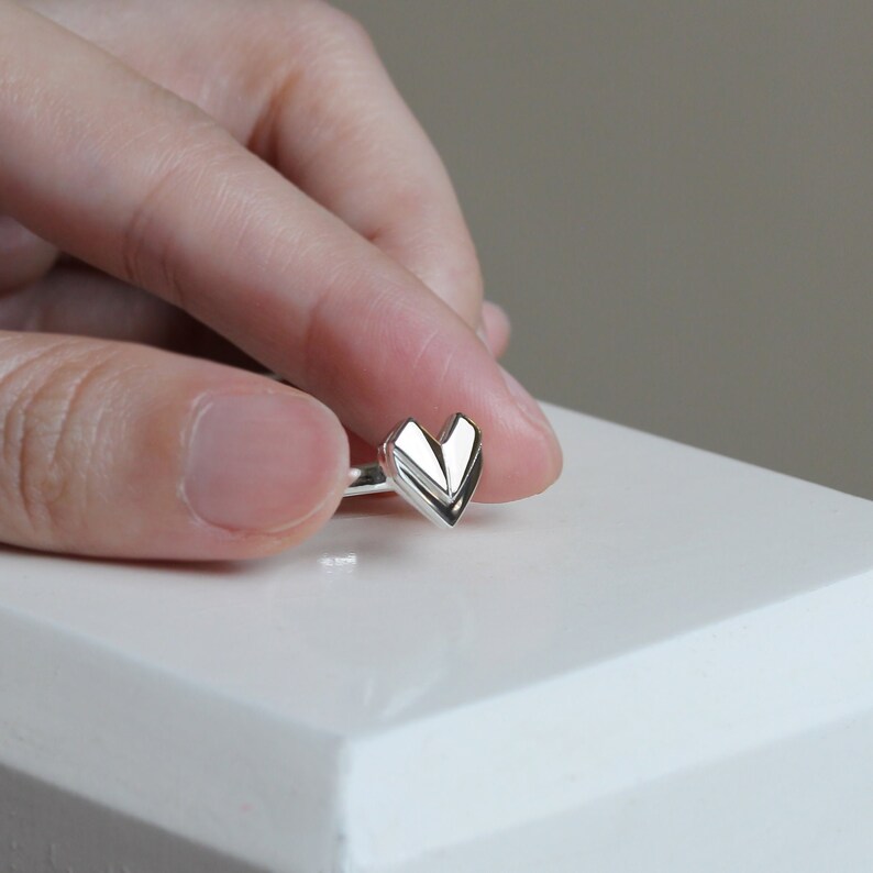 Tiny Personalized Heart Silver Ring Any Size 925 Sterling Silver Origami Paper Heart Ring Bridesmaid Birthday Gift Mothers Day Gift