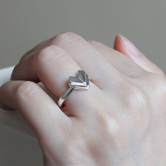Lovely Origami Heart Silver Ring Size 6 7 8 925 Sterling Silver Personalized Paper Heart Ring Band Graduation Gift Friendship Gift