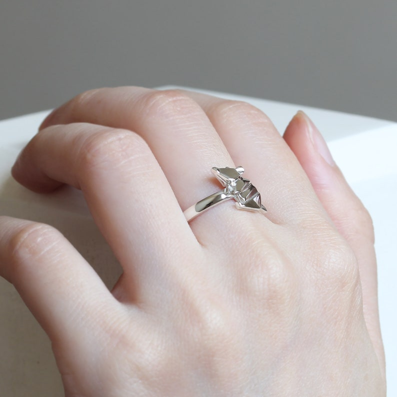 925 Sterling Silver Origami Ratatouille Ring Jewelry Tiny Personalized Mouse Silver Ring Size 6 7 8 Bridesmaid Friendship Birthday Gift