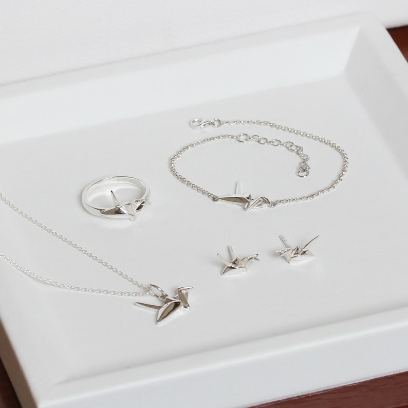 Gold Vermeil Sterling Silver| Longevity Crane Charm Pendant Engrave Origami Crane Necklace Meaningful Gift Independence Animal Jewelry