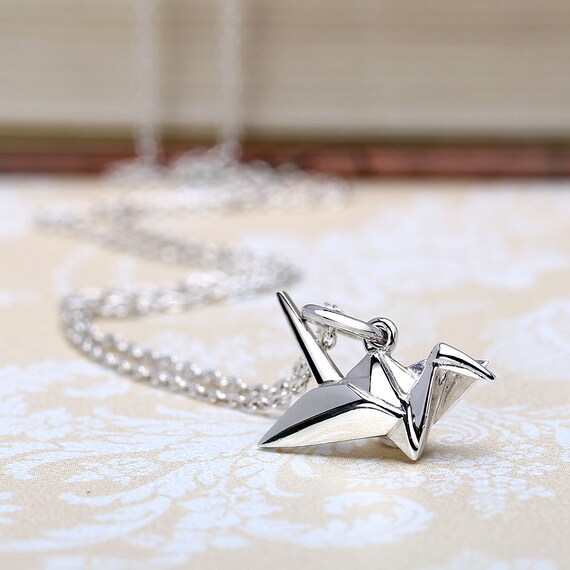 Gold Vermeil Sterling Silver| Longevity Crane Charm Pendant Engrave Origami Crane Necklace Meaningful Gift Independence Animal Jewelry