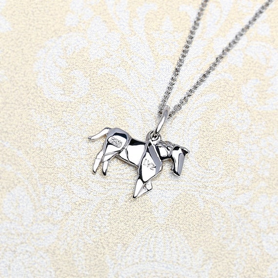 Original Origami Horse Necklace Sterling Silver Horse Charm Necklace Origami Horse Stallion Pendant Animal Jewelry