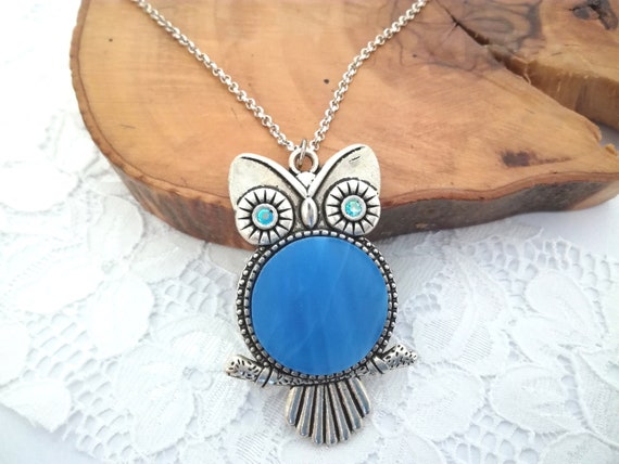 Chic Silver Color Tone Blue Turquoise Eye Bird Owl Pendant Necklace Jewelry Gift