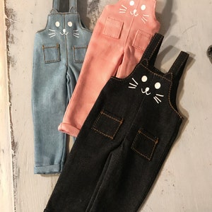 Denim kitten bib overalls for blythe, suspender pants for blythe