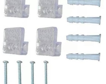 4pcs Transparent Mirror Wall Mounting Clips Kit Clear Clips/Brackets with Screws