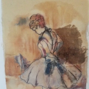 Druck nach Original - Stickerei, Applikation, Tusche auf Stoff - &#39;Kleine Tänzerin&#39; - nach Skulptur von Edgar Degas.