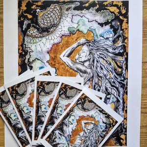 Tarjeta A6 de una obra de arte original: "Lanzamiento"