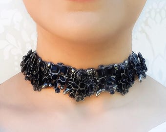 Black Rhinestone Choker Necklace || Embellished Statement Choker || Statement Jewellery || Black Fancy Necklace