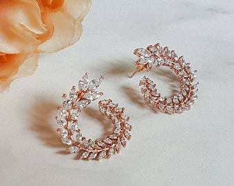 Pendientes de hoja con circonitas cúbicas, joyería nupcial