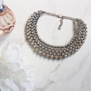 Silver Rhinestone Statement Necklace || Ladies Elegant Bib Necklace || Gifts for Her || Silver Diamante Big Necklace