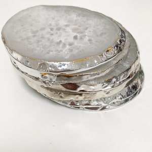 Natural White Agate Crystal Coasters with Gold/Silver Glided Edge || Homeware & Gifts