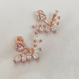Crystal Ear Jacket Earrings Silver, Rose Gold & Gold Cubic Zirconia Stud Earrings for Women Statement Earrings Bridesmaid Gifts Rose gold