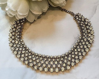 Gold Strass Statement Halskette || Damen Elegant Bib Halskette || Geschenke für Sie
