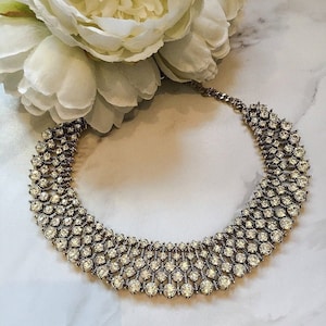 Gold Rhinestone Statement Necklace || Ladies Elegant Bib Necklace || Gifts for Her