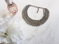 Silver Rhinestone Statement Bib Necklace | Elegant Diamante Jewelry