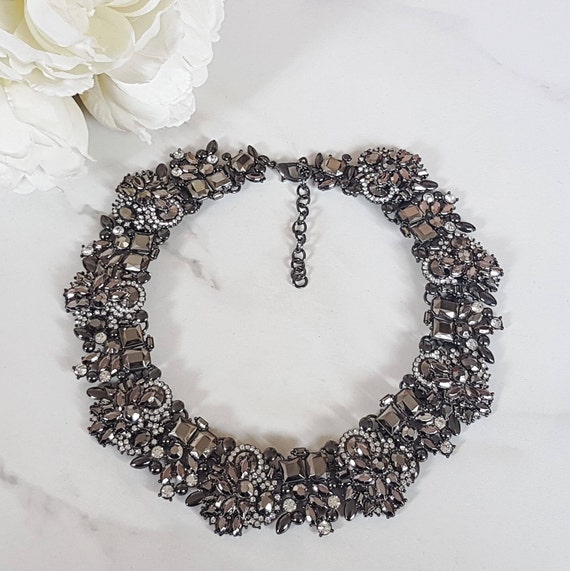 Graphite Embellished Statement Necklace Statement Necklace
