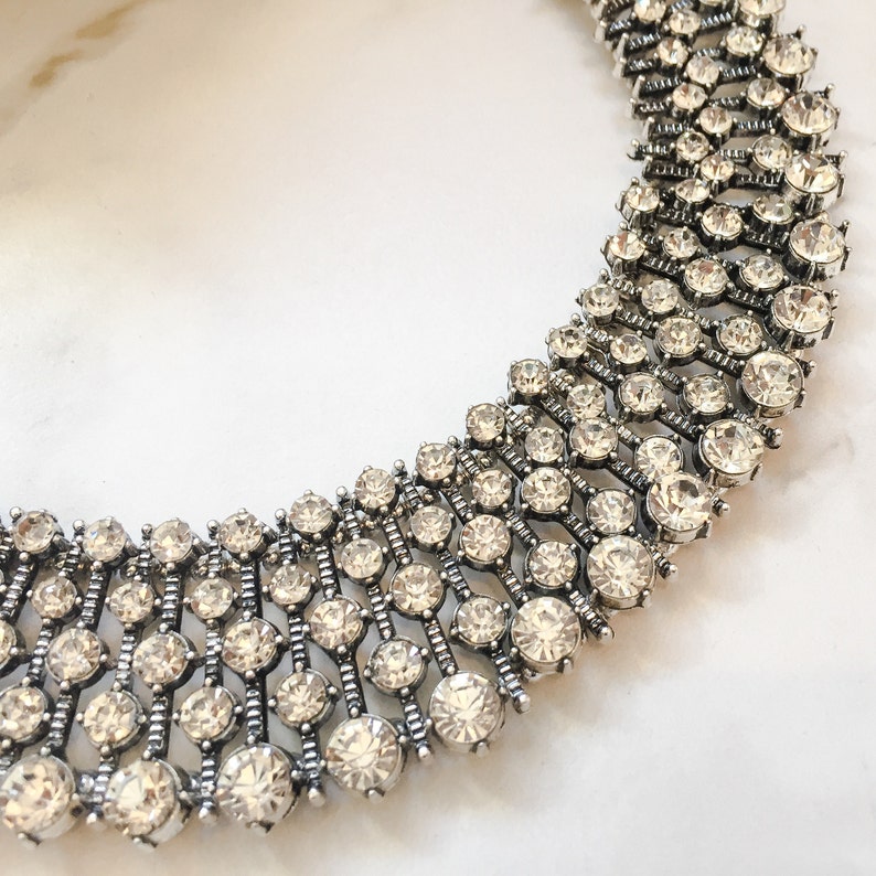 Silver Rhinestone Statement Necklace Ladies Elegant Bib Necklace Gifts for Her Silver Diamante Big Necklace image 4