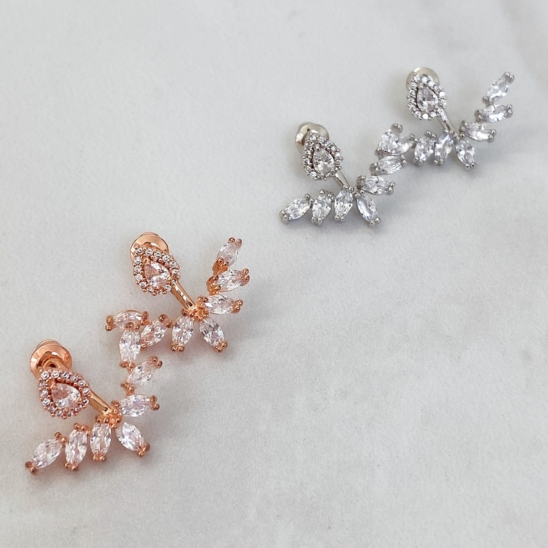 Crystal Ear Jacket Earrings Silver, Rose Gold & Gold Cubic Zirconia Stud Earrings for Women Statement Earrings Bridesmaid Gifts image 3