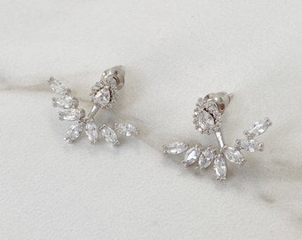 Crystal Ear Jacket Earrings | Silver, Rose Gold & Gold | Cubic Zirconia Stud Earrings for Women | Statement Earrings | Bridesmaid Gifts