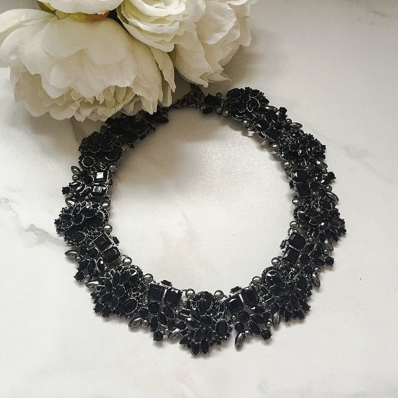Black Rhinestone Necklace and Earring Set | Statement Jewelry - Etsy
