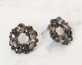 Black & Grey Round Statement Stud Earrings | Statement Jewellery For Women | Fancy Earrings