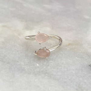 Rose Quartz Crystal Ring | Adjustable 18k Gold Ring | Sterling Silver Ring | Gemstone Rings & Jewellery For Her | Gifts