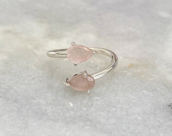 Rose Quartz Crystal Ring | Adjustable 18k Gold Ring | Sterling Silver Ring | Gemstone Rings & Jewellery For Her | Gifts