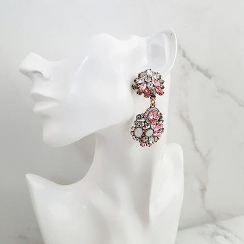 Pastel Pink & Gold Rhinestone Necklace and Earring Jewellery Etsy