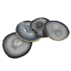 Agate Crystal Coasters with Gold Glided Edge Crystal Coasters Homeware & Gifts Black Agate crystal Home Office Decor Accessories image 3