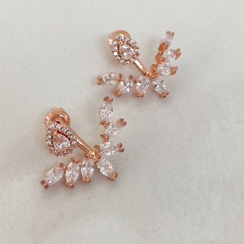 Crystal Ear Jacket Earrings Silver, Rose Gold & Gold Cubic Zirconia Stud Earrings for Women Statement Earrings Bridesmaid Gifts Rose gold