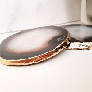 Agate Crystal Coasters with Gold Glided Edge Crystal Coasters Homeware & Gifts Black Agate crystal Home Office Decor Accessories image 9