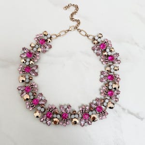Pink & Gold Rhinestone Ladies Bib Necklace || Black Statement Jewellery || Fancy Black Statement Necklace