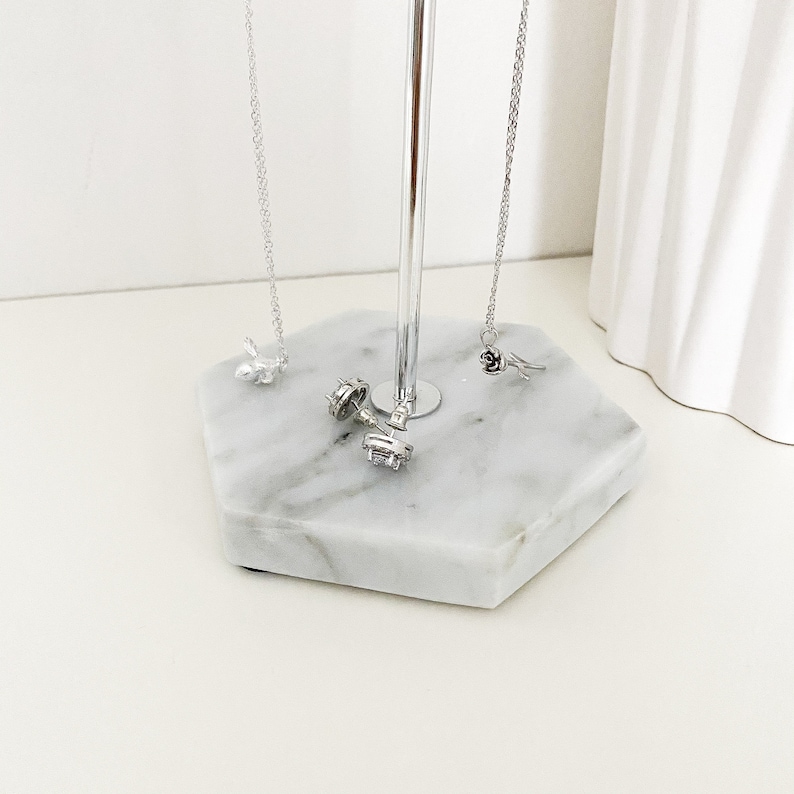 Solid Marble Jewellery Stand Marble Jewellery Tree Jewellery Storage Silver Rose Gold Jewellery Storage image 5