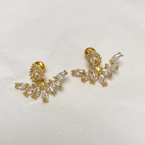 Crystal Ear Jacket Earrings Silver, Rose Gold & Gold Cubic Zirconia Stud Earrings for Women Statement Earrings Bridesmaid Gifts Gold