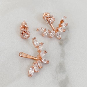 Crystal Ear Jacket Earrings Silver, Rose Gold & Gold Cubic Zirconia Stud Earrings for Women Statement Earrings Bridesmaid Gifts image 5