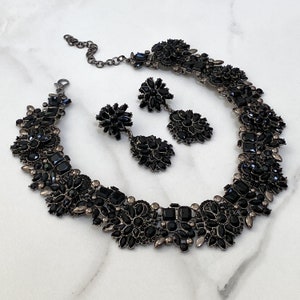 JewelsByHouseOfAria Black Rhinestone Necklace and Earring Jewellery Set Rhinestone Jewellery Jewellery Gifts for Her