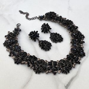 Black Rhinestone Necklace and Earring Jewellery Set || Rhinestone Jewellery | Jewellery Gifts for Her