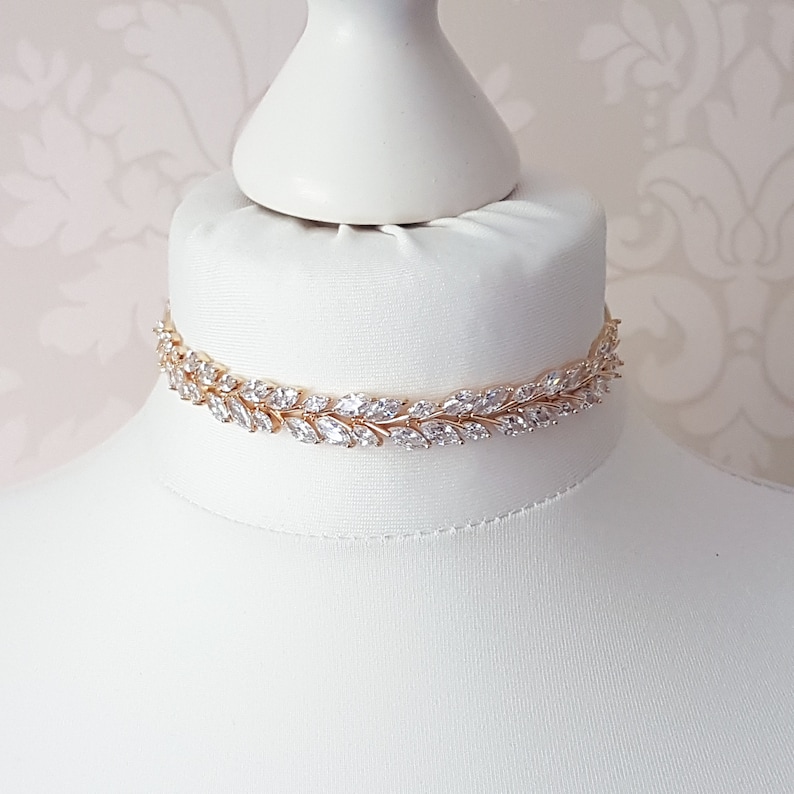 Gold Metal Chockers with Ribbon Buckle and Crystals main image 1