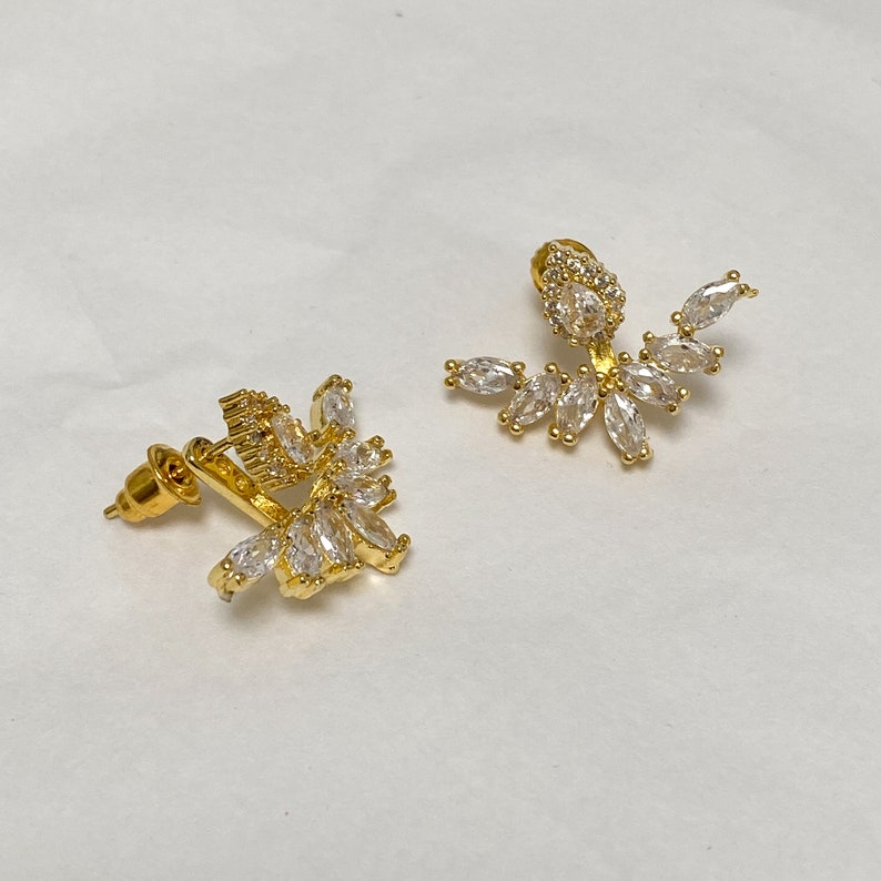 Crystal Ear Jacket Earrings Silver, Rose Gold & Gold Cubic Zirconia Stud Earrings for Women Statement Earrings Bridesmaid Gifts image 7
