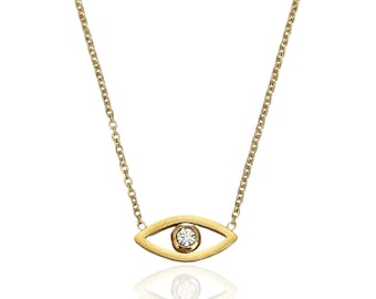 18k Gold Evil Eye Necklace | Cubic Zirconia Protection Pendant