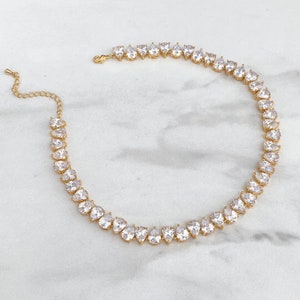 Women's Zirconia Crystal Choker || Crystal Tennis Choker Necklace For her in 14k Gold & 18k Silver | Bridal Crystal Necklace