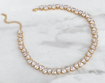 Gargantilla de cristal de circonio para mujer // Collar de gargantilla de tenis de cristal para ella en oro de 14 k y plata de 18 k / Collar de cristal nupcial