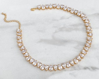 Crystal Tennis Choker | Pear Drop Zirconia, 14k Gold Plated