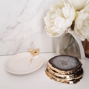 Agate Crystal Coasters with Gold Glided Edge Crystal Coasters Homeware & Gifts Black Agate crystal Home Office Decor Accessories image 8