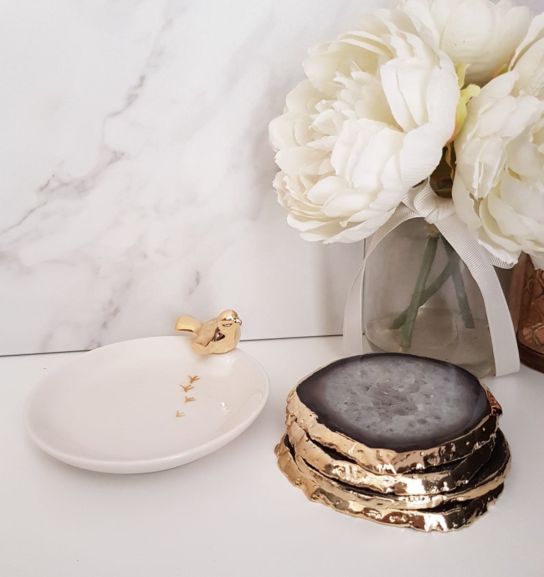 Agate Crystal Coasters with Gold Glided Edge Crystal Coasters Homeware & Gifts Black Agate crystal Home Office Decor Accessories image 8