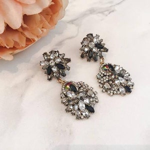 Black & Gold Rhinestone Drop Earrings || Statement Earrings || Statement Jewellery