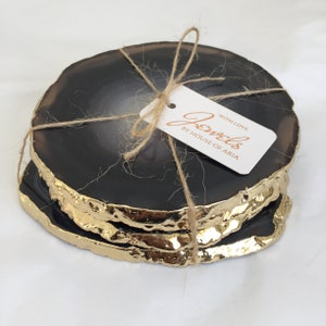 Agate Crystal Coasters with Gold Glided Edge Crystal Coasters Homeware & Gifts Black Agate crystal Home Office Decor Accessories image 2