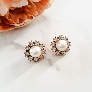 Statement Pearl Stud Earrings | Gold, Pearls, Rhinestones | Bridal Stud Earrings | Gifts For Her