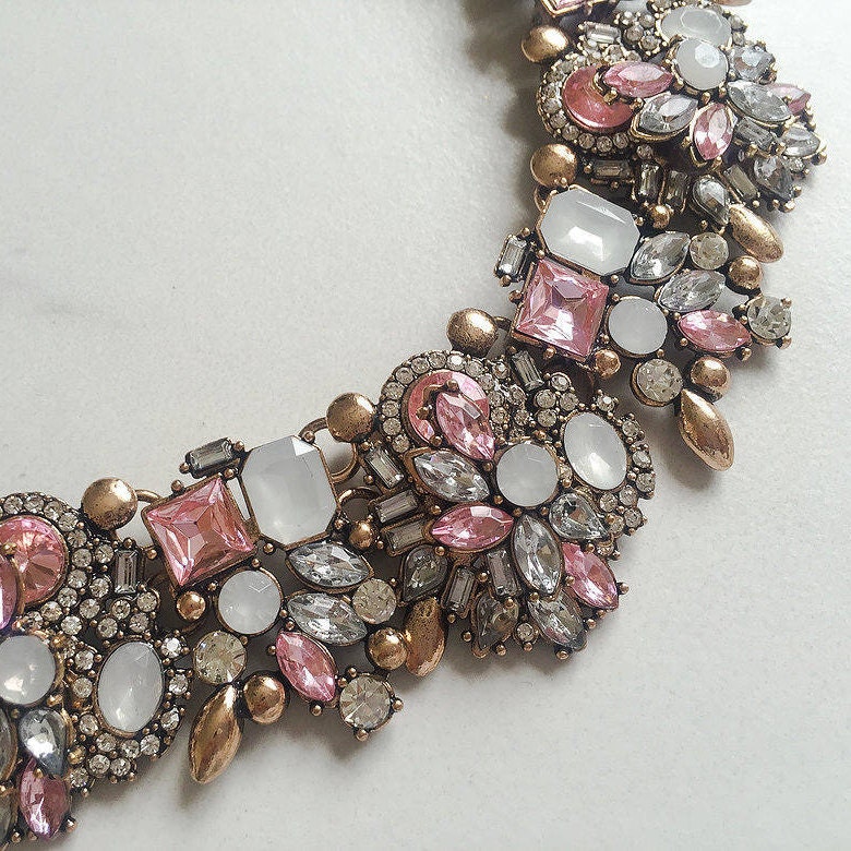 Pink Rhinestone Choker Pink Rhinestone Choker Necklace | Antique Gold Statement Jewellery - Etsy